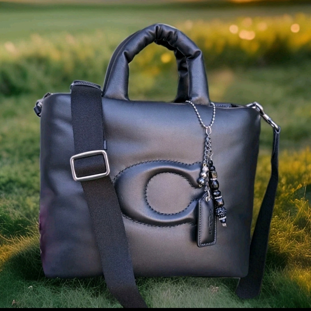 Black Quilted Handbag with Charm